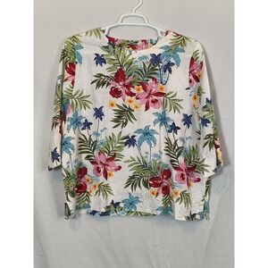 Hot Cotton by Mark Ware Linen Blend Tropical Floral Print Body Top Size XL Beach